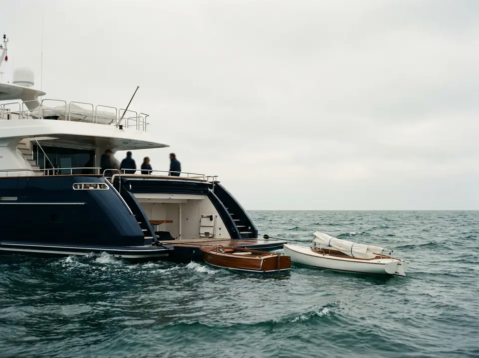 A tender at sea, early evening