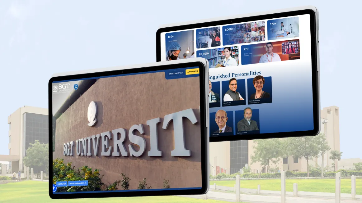 The SGT University website shown on tablet and desktop