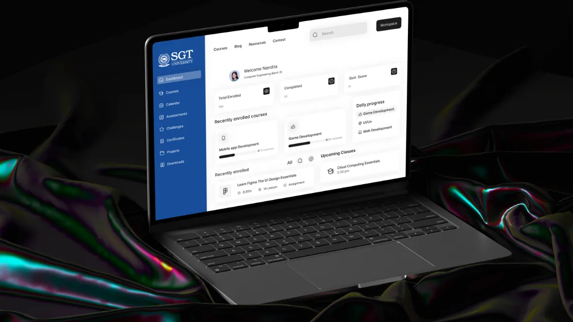 The SGT student portal on a laptop
