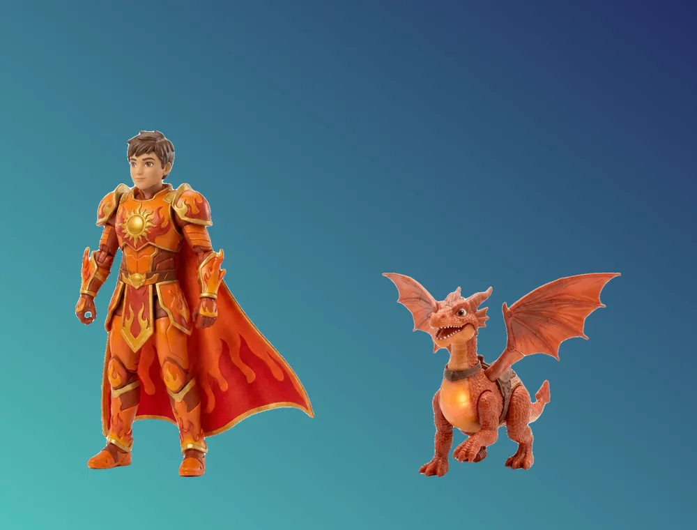 Blaze beside Emberclaw — the hero and the companion he rides
